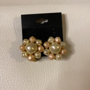 Vintage White & Pink Faux Pearl Clip On Women's Earrings